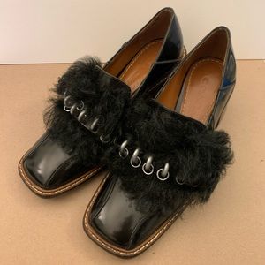 Coach 1941 runway black fur with ring loafer heels